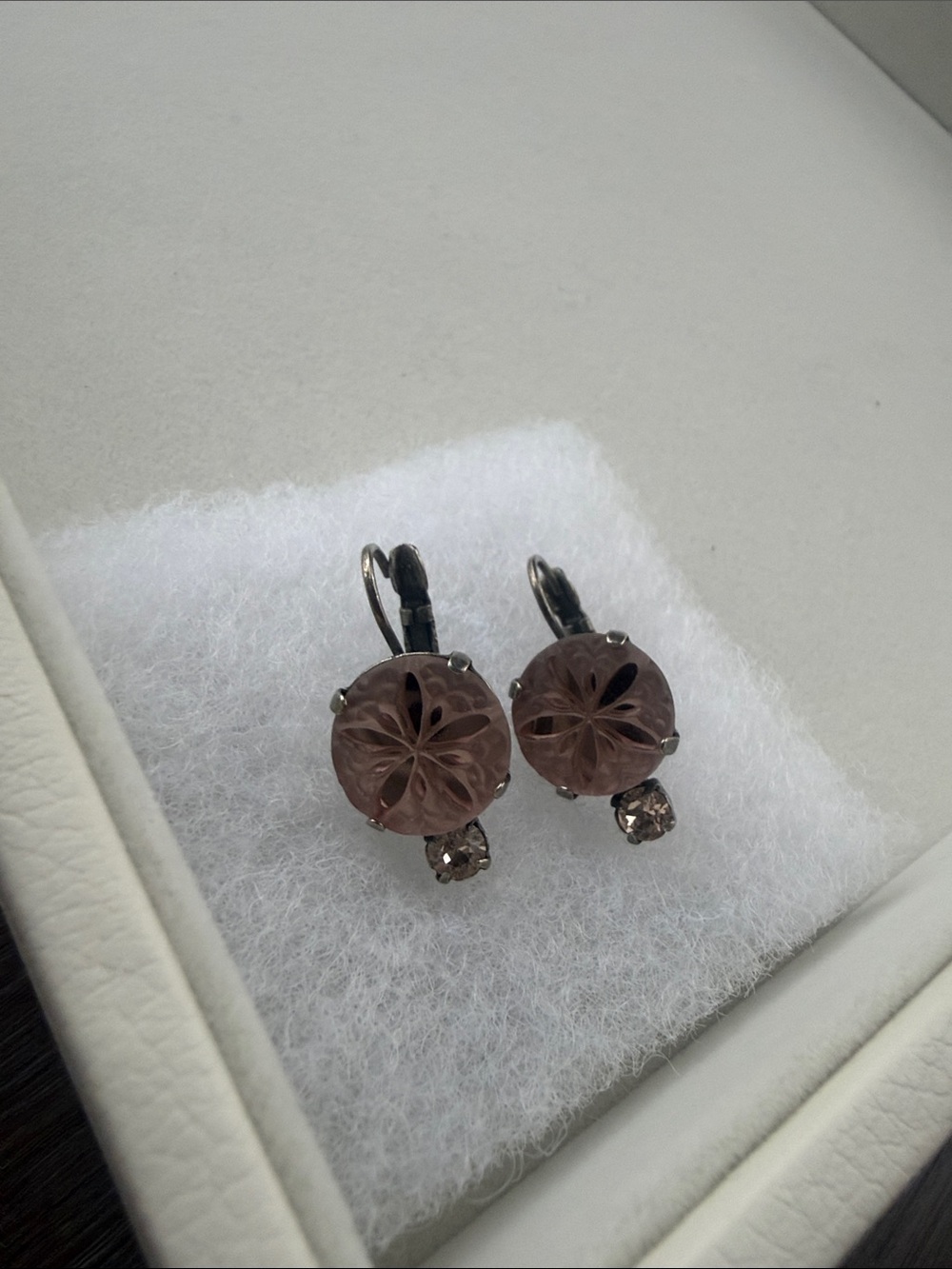 Sabika Mauve Floral Carved Drop Earrings with Sparkling Accent